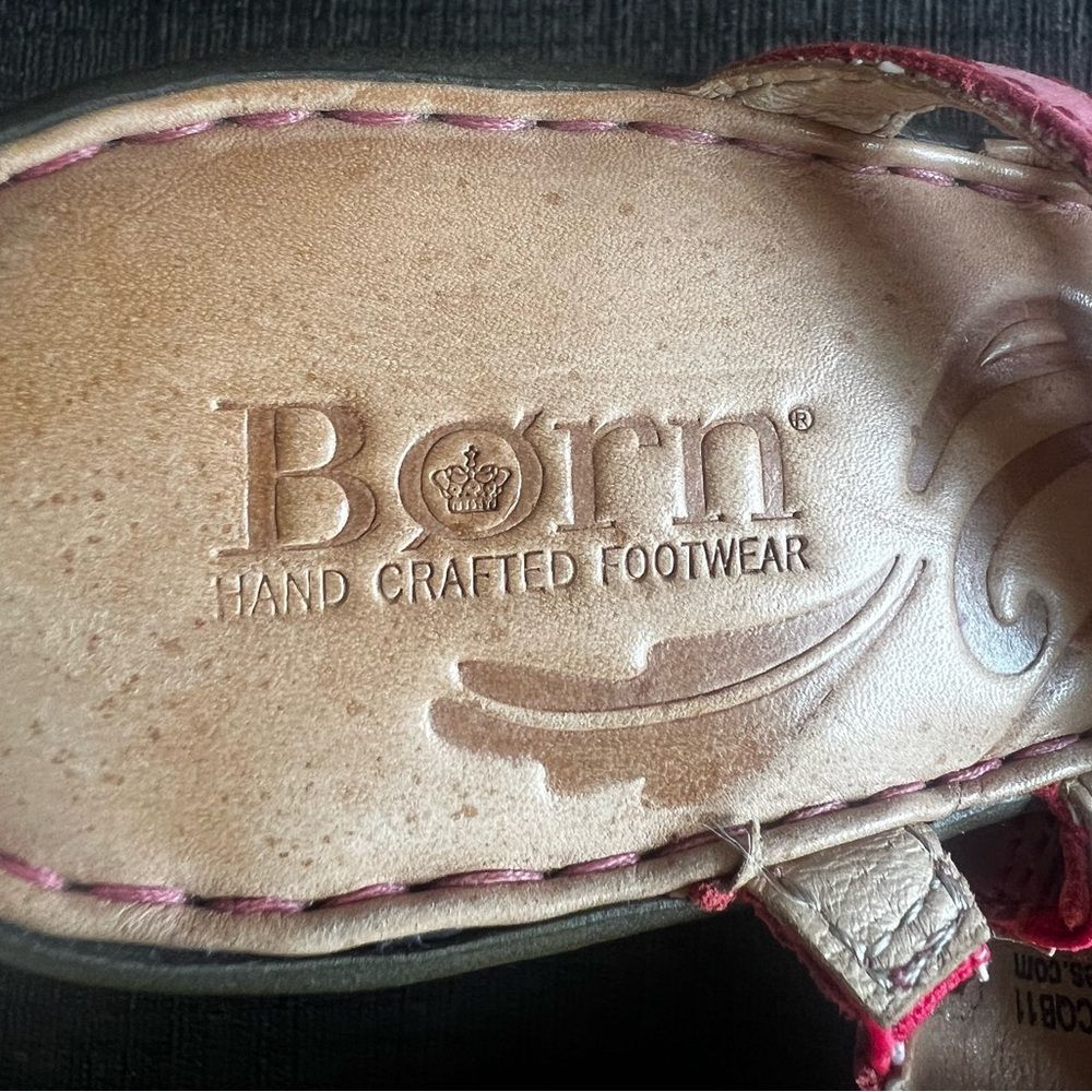 Born Sandals Flower Cone Heel Strappy Platform Slip On Leather Pink Size 8/39 - Picture 7 of 10